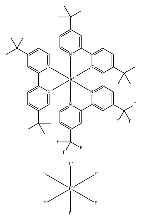 Iridium(1+), [4,4'-bis(trifluoromethyl)-2,2'-bipyridine-κN1,κN1']bis[5-(1,1-dimethylethyl)-2-[4-(1,1-dimethylethyl)-2-pyridinyl-κN]phenyl-κC]-, (OC-6-33)-, hexafluorophosphate(1-) (1:1) Struktur