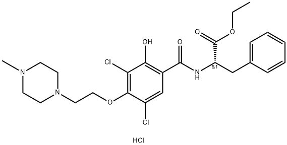 (S)-Ethyl 2-(3,5-dichloro-2-hydroxy-4-(2-(4-methylpiperazin-1-yl)ethoxy)benzamido)-3-phenylpropanoate hydrochloride Struktur