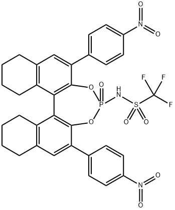 Methanesulfonamide, 1,1,1-trifluoro-N-[(11bR)-8,9,10,11,12,13,14,15-octahydro-2,6-bis(4-nitrophenyl)-4-oxidodinaphtho[2,1-d:1',2'-f][1,3,2]dioxaphosphepin-4-yl]- Struktur