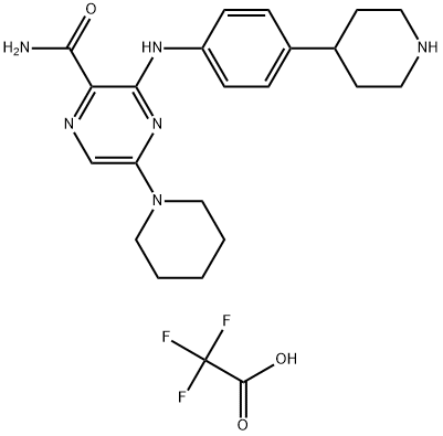 5-(piperidin-1-yl)-3-((4-(piperidin-4-yl)phenyl)amino)pyrazine-2-carboxamide trifluoroacetate Struktur