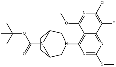 tert-butyl 3-(7-chloro-8-fluoro-5-methoxy-2-methylsulfanyl-pyrido[4,3-d]pyrimidin-4-yl)-3,8-diazabicyclo[3.2.1]octane-8-carboxylate Struktur