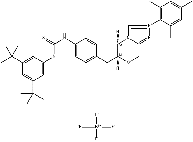 4H,6H-Indeno[2,1-b][1,2,4]triazolo[4,3-d][1,4]oxazinium, 9-[[[[3,5-bis(1,1-dimethylethyl)phenyl]amino]thioxomethyl]amino]-5a,10b-dihydro-2-(2,4,6-trimethylphenyl)-, (5aS,10bR)-, tetrafluoroborate(1-) (1:1) Struktur