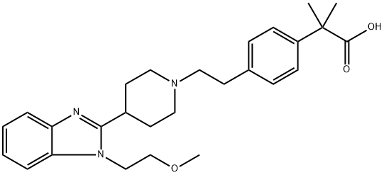 Benzeneacetic acid, 4-[2-[4-[1-(2-methoxyethyl)-1H-benzimidazol-2-yl]-1-piperidinyl]ethyl]-α,α-dimethyl- Struktur