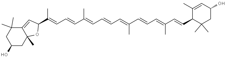 .beta.,.epsilon.-Carotene-3,3-diol, 5,8-epoxy-5,8-dihydro-, (3S,3R,5R,6R,8S)- Struktur