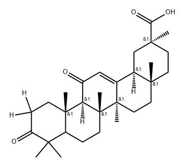 (2S,4aS,6aS,6bR,12aS,12bR,14bS)-2,4a,6a,6b,9,9,12a-heptamethyl-10,13-dioxo-1,2,3,4,4a,5,6,6a,6b,7,8,8a,9,10,11,12,12a,12b,13,14b-icosahydropicene-2-carboxylic-11,11-d2 acid Struktur