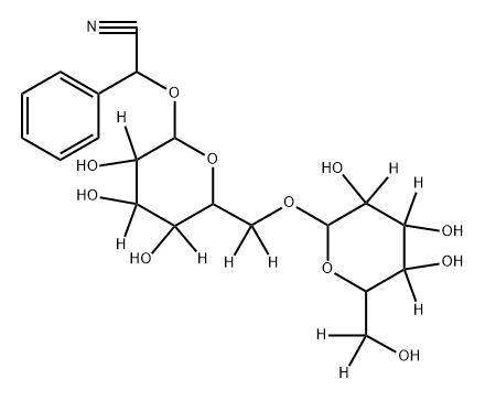 2-phenyl-2-((3,4,5-trihydroxy-6-(((3,4,5-trihydroxy-6-(hydroxymethyl-d2)tetrahydro-2H-pyran-2-yl-3,4,5-d3)oxy)methyl-d2)tetrahydro-2H-pyran-2-yl-3,4,5-d3)oxy)acetonitrile Struktur