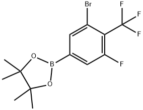 2-(3-bromo-5-fluoro-4-(trifluoromethyl)phenyl)-4,4,5,5-tetramethyl-1,3,2-dioxaborolane Struktur