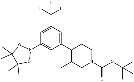 tert-butyl 3-methyl-4-(3-(4,4,5,5-tetramethyl-1,3,2-dioxaborolan-2-yl)-5-(trifluoromethyl)phenyl)piperidine-1-carboxylate Struktur