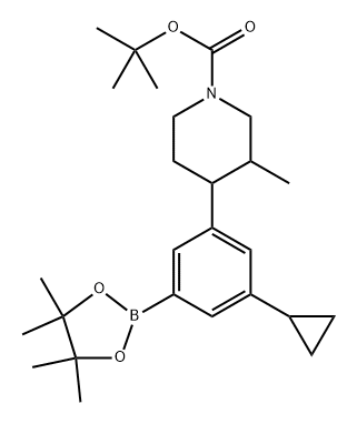 tert-butyl 4-(3-cyclopropyl-5-(4,4,5,5-tetramethyl-1,3,2-dioxaborolan-2-yl)phenyl)-3-methylpiperidine-1-carboxylate Struktur