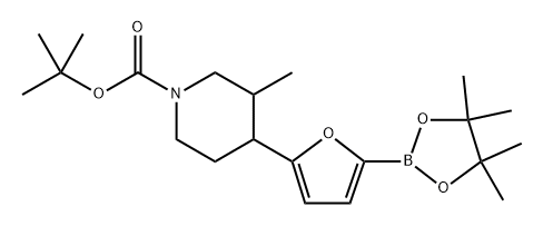 tert-butyl 3-methyl-4-(5-(4,4,5,5-tetramethyl-1,3,2-dioxaborolan-2-yl)furan-2-yl)piperidine-1-carboxylate Struktur