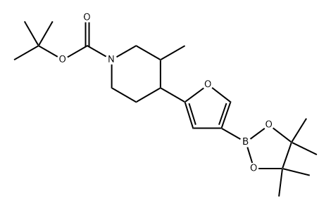 tert-butyl 3-methyl-4-(4-(4,4,5,5-tetramethyl-1,3,2-dioxaborolan-2-yl)furan-2-yl)piperidine-1-carboxylate Struktur