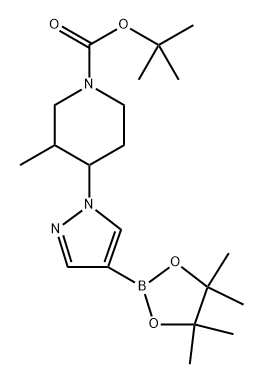 tert-butyl 3-methyl-4-(4-(4,4,5,5-tetramethyl-1,3,2-dioxaborolan-2-yl)-1H-pyrazol-1-yl)piperidine-1-carboxylate Struktur