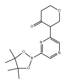 3-(6-(4,4,5,5-tetramethyl-1,3,2-dioxaborolan-2-yl)pyrazin-2-yl)tetrahydro-4H-pyran-4-one Struktur