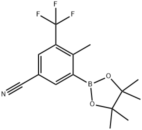 4-methyl-3-(4,4,5,5-tetramethyl-1,3,2-dioxaborolan-2-yl)-5-(trifluoromethyl)benzonitrile Struktur