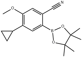 4-cyclopropyl-5-methoxy-2-(4,4,5,5-tetramethyl-1,3,2-dioxaborolan-2-yl)benzonitrile Struktur