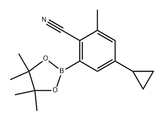 4-cyclopropyl-2-methyl-6-(4,4,5,5-tetramethyl-1,3,2-dioxaborolan-2-yl)benzonitrile Struktur