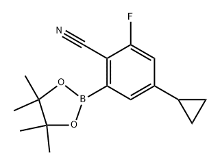 4-cyclopropyl-2-fluoro-6-(4,4,5,5-tetramethyl-1,3,2-dioxaborolan-2-yl)benzonitrile Struktur