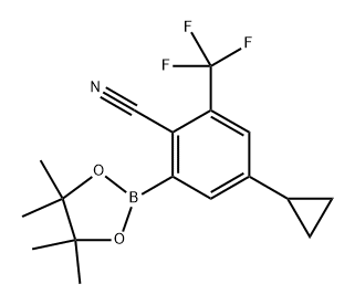 4-cyclopropyl-2-(4,4,5,5-tetramethyl-1,3,2-dioxaborolan-2-yl)-6-(trifluoromethyl)benzonitrile Struktur