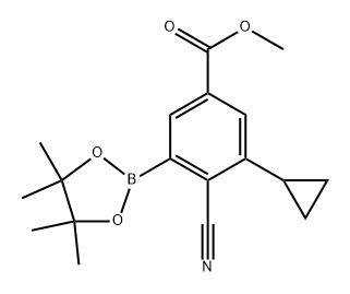 methyl 4-cyano-3-cyclopropyl-5-(4,4,5,5-tetramethyl-1,3,2-dioxaborolan-2-yl)benzoate Struktur