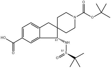 (S)-1'-(tert-Butoxycarbonyl)-1-((R)-1,1-dimethylethylsulfinamido)-1,3-dihydrospiro[indene-2,4'-piperidine]-6-carboxylic acid Struktur