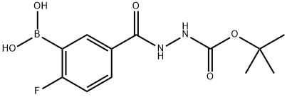 Hydrazinecarboxylic acid, 2-(3-borono-4-fluorobenzoyl)-, 1-(1,1-dimethylethyl) ester Struktur