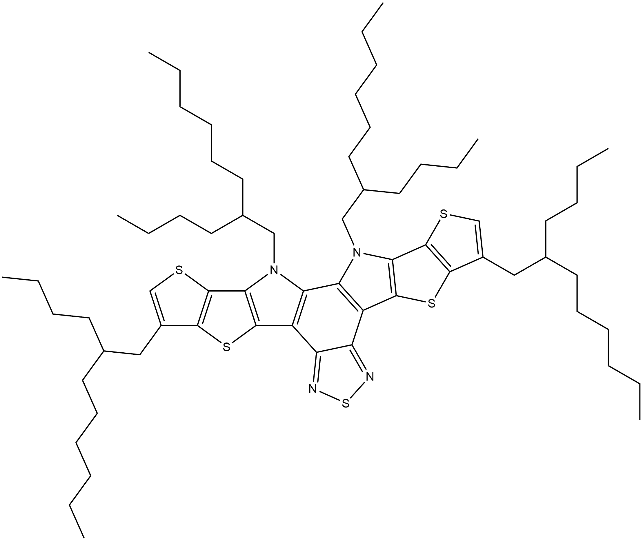 3,9,12,13-Tetrakis(2-butyloctyl)-12,13-dihydrodithieno[2′′,3′′:4′,5′]thieno[2′,3′:4,5]pyrrolo[3,2-e:2′,3′-g][2,1,3]benzothiadiazole Struktur