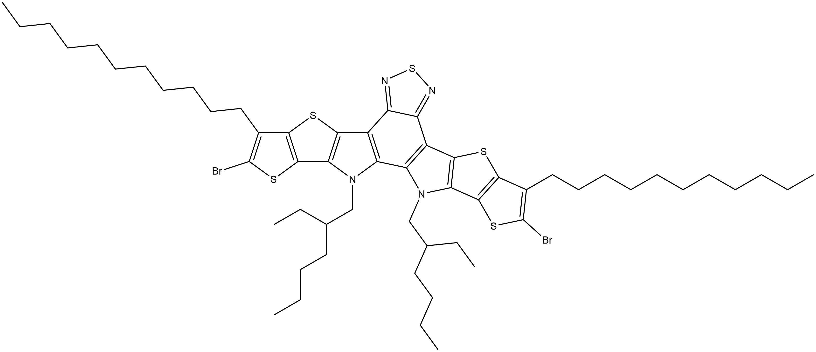 Dithieno[2'',3'':4',5']thieno[2',3':4,5]pyrrolo[3,2-e:2',3'-g][2,1,3]benzothiadiazole, 2,10-dibromo-12,13-bis(2-ethylhexyl)-12,13-dihydro-3,9-diundecyl- Struktur