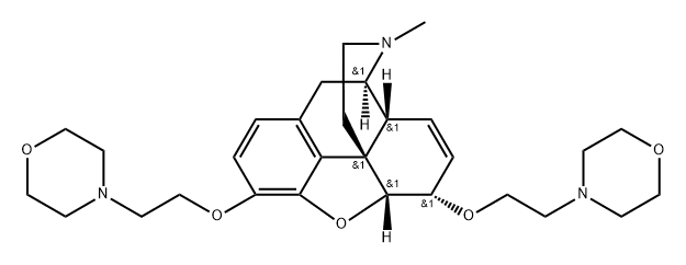 Morphinan, 7,8-didehydro-4,5-epoxy-3,6-bis[2-(4-morpholinyl)ethoxy]-17-methyl-, (5α,6α)- (9CI) Struktur