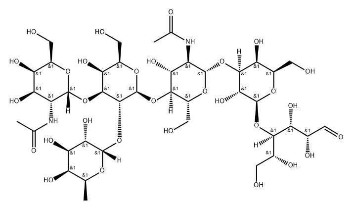 alpha-N-Acetylgalactosaminyl-(1-3)-[alpha-fucosyl-(1-2)]-beta-galactosyl-(1-4)-beta-N-acetylglucosaminyl-(1-3)-beta-galactosyl-(1-4)-glucose Struktur