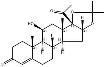 Pregn-4-ene-3,20-dione, 9-fluoro-11-hydroxy-16,17-[(1-methylethylidene)bis(oxy)]-, (11β,16α)- Struktur