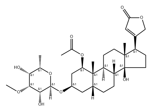 1β-Acetoxy-3β-[(3-O-methyl-6-deoxy-α-L-talopyranosyl)oxy]-10,14-dihydroxy-19-nor-5β-card-20(22)-enolide Struktur