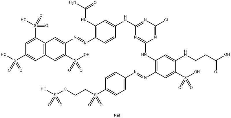 β-Alanine, N-[5-[[4-[[3-[(aminocarbonyl)amino]-4-[2-(3,6,8-trisulfo-2-naphthalenyl)diazenyl]phenyl]amino]-6-chloro-1,3,5-triazin-2-yl]amino]-2-sulfo-4-[2-[4-[[2-(sulfooxy)ethyl]sulfonyl]phenyl]diazenyl]phenyl]-, sodium salt (1:) Struktur