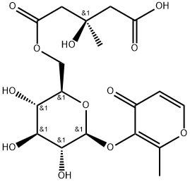 4H-Pyran-4-one, 3-[[6-O-[(3R)-4-carboxy-3-hydroxy-3-methyl-1-oxobutyl]-β-D-glucopyranosyl]oxy]-2-methyl- Struktur