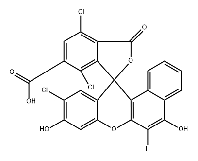 Spiro[12H-benzo[a]xanthene-12,1'(3'H)-isobenzofuran]-6'-carboxylic acid, 4',7',10-trichloro-6-fluoro-5,9-dihydroxy-3'-oxo- Struktur