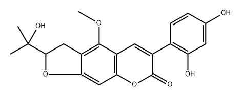 7H-Furo[3,2-g][1]benzopyran-7-one, 6-(2,4-dihydroxyphenyl)-2,3-dihydro-2-(1-hydroxy-1-methylethyl)-4-methoxy-, (-)- Struktur