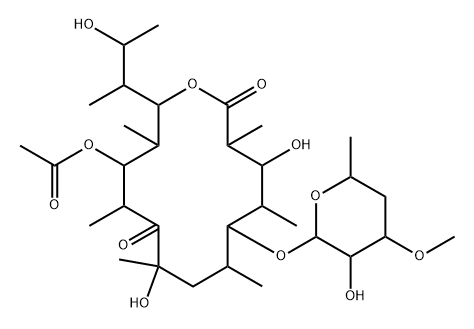 Oxacyclotetradecane-2,10-dione, 12-(acetyloxy)-6-[(4,6-dideoxy-3-O-methyl-β-D-xylo-hexopyranosyl)oxy]-4,9-dihydroxy-14-[(1S,2S)-2-hydroxy-1-methylpropyl]-3,5,7,9,11,13-hexamethyl-, (3R,4S,5R,6S,7S,9S,11R,12S,13S,14R)- (9CI) Struktur