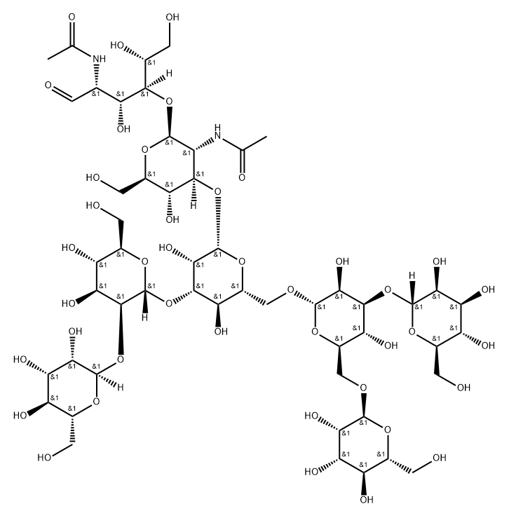 O-alpha-D-Mannopyranosyl-(1-3)-O-[alpha-D-mannopyranosyl-(1-6)]-O-alpha-D-mannopyranosyl-(1-6)-O-[O-alpha-D-mannopyranosyl-(1-2)-alpha-D-mannopyranosyl-(1-3)]-O-beta-D-mannopyranosyl-(1-3)-O-2-(acetylamino)-2-deoxy-beta-D-glucopyranosyl-(1-4)-2-(acetylamino)-2-deoxy-D-glucose Struktur