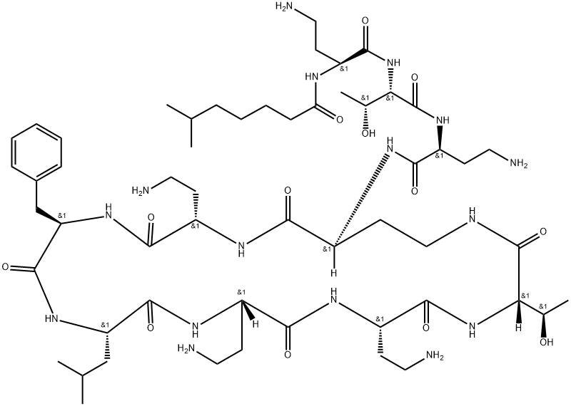 6-Methylheptanoyl-L-A2bu-L-Thr-L-A2bu-cyclo(L-A2bu*-L-A2bu-D-Phe-L-Leu-L-A2bu-L-A2bu-L-Thr-) Struktur