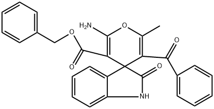 2'-methoxyethyl 2'-amino-5'-benzoyl-1,3-dihydro-6'-methyl-2-oxospiro[2H-indole-3,4'-(4'H)-pyran]-3'-carboxylate Struktur