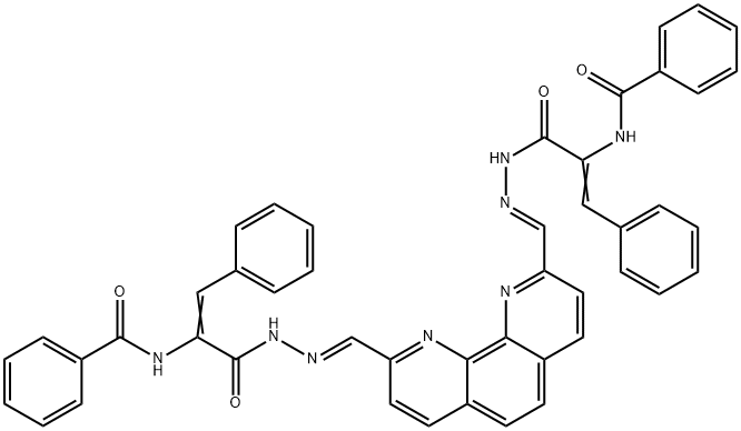 N-[1-({2-[(9-{2-[2-(benzoylamino)-3-phenylacryloyl]carbohydrazonoyl}[1,10]phenanthrolin-2-yl)methylene]hydrazino}carbonyl)-2-phenylvinyl]benzamide Struktur