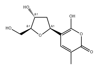 2H-Pyran-2-one, 5-(2-deoxy-β-erythro-pentofuranosyl)-6-hydroxy-3-methyl- Struktur