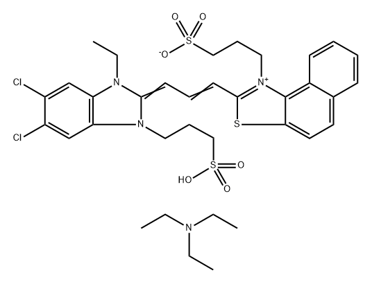 Triethylammonium 3-[2-[3-[5,6-dichloro-1-ethyl-3-(3-sulfopropyl) benzimidazolin-2-ylidene]-1-propenyl]-3-naphtho [1,2-d] thiazolio] propanesulfonate Struktur