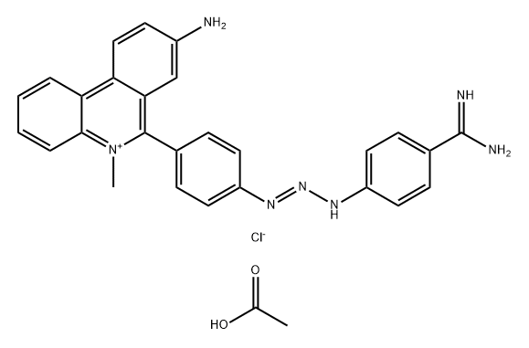 Phenanthridinium, 8-amino-6-[4-[3-[4-(aminoiminomethyl)phenyl]-1-triazen-1-yl]phenyl]-5-methyl-, chloride, acetate (1:1:1) Struktur