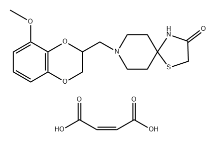 but-2-enedioic acid, 8-[(2-methoxy-7,10-dioxabicyclo[4.4.0]deca-2,4,11 -trien-9-yl)methyl]-1-thia-4,8-diazaspiro[4.5]decan-3-one Struktur