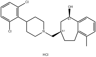 (5R,7R)-rel-7-[[4-(2,6-Dichlorophenyl)-1-piperidinyl]methyl]-6,7,8,9-tetrahydro-1-methyl-5H-benzocyclohepten-5-ol hydrochloride Struktur