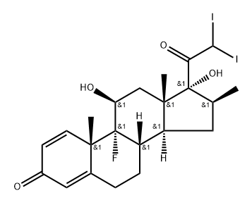 9-Fluoro-11,17-dihydroxy-21-diiodo-16-methylpregna-1,4-diene-3,20-dione 9-Fluoro-21-di-iodo-16-methylpregna-1,4-diene-11,17-diol-3,20-dione Struktur