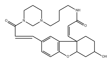 (1E,15E,20aR,22S,24aR)-5,6,7,8,11,12,20aβ,21,23,24-Decahydro-22β-hydroxy-10H,14H-17,19-etheno-9,13-methano-22H-benzofuro[3a,3-n][1,5,10]triazacycloicosine-3,14(4H)-dione Struktur