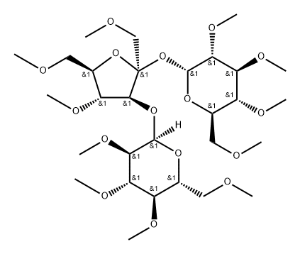 3-O-(2-O,3-O,4-O,6-O-Tetramethyl-α-D-glucopyranosyl)-1-O,4-O,6-O-trimethyl-β-D-fructofuranosyl 2-O,3-O,4-O,6-O-tetramethyl-α-D-glucopyranoside Struktur