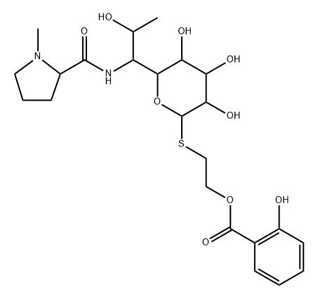 D-erythro-α-D-galacto-Octopyranoside, 2-[(2-hydroxybenzoyl)oxy]ethyl 6,8-dideoxy-6-[[[(2S)-1-methyl-2-pyrrolidinyl]carbonyl]amino]-1-thio- Struktur