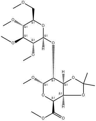 Methyl 3-O,4-O-isopropylidene-2-O-(2-O,3-O,4-O,6-O-tetramethyl-β-D-glucopyranosyl)-α-D-galactopyranosiduronic acid methyl ester Struktur